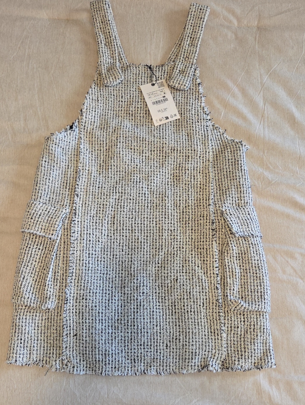 Zara Girls Knit Overall Dress in Oatmeal Black SIZE 13/14